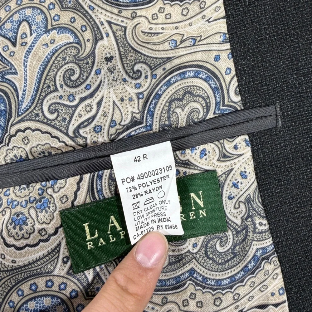Lauren Ralph Lauren Blazer Mens 42R Gray Excellent Paisley‎ Lining Sport Coat